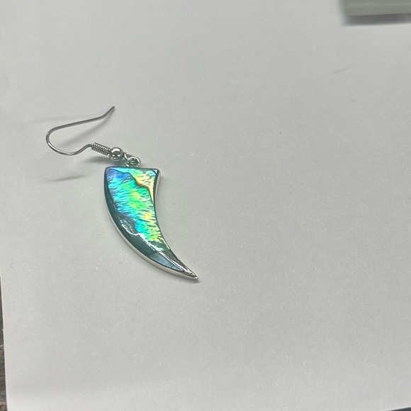 Vintage Taxco Mexican Alpaca Abalone Tooth Shaped Earrings - Picture 5 of 6